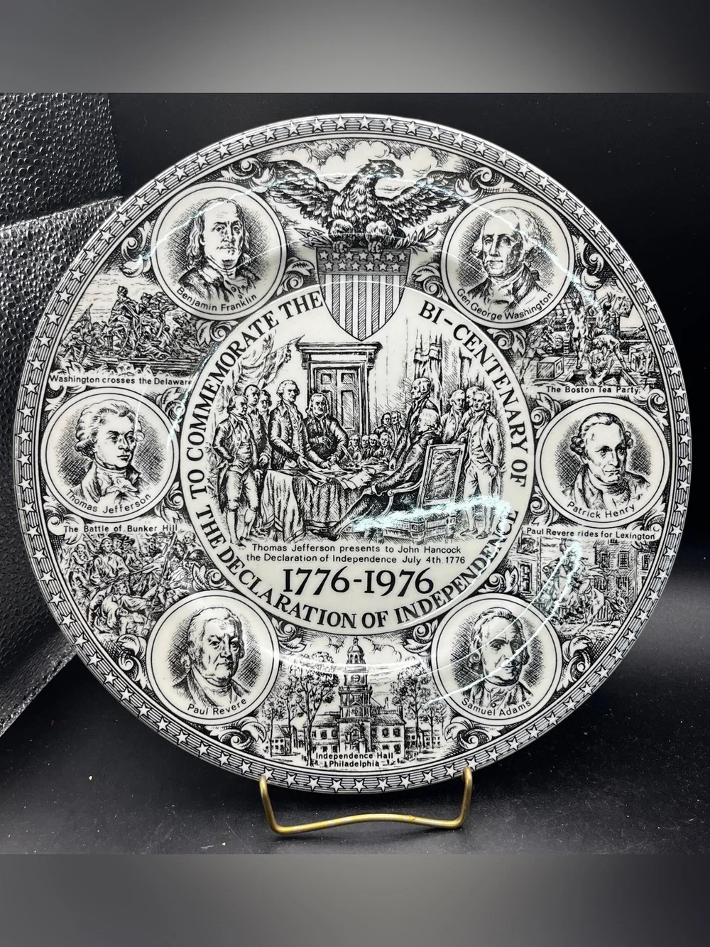 Wood & Sons Bicentennial Black Transferware Plate Declaration of Independence 76
